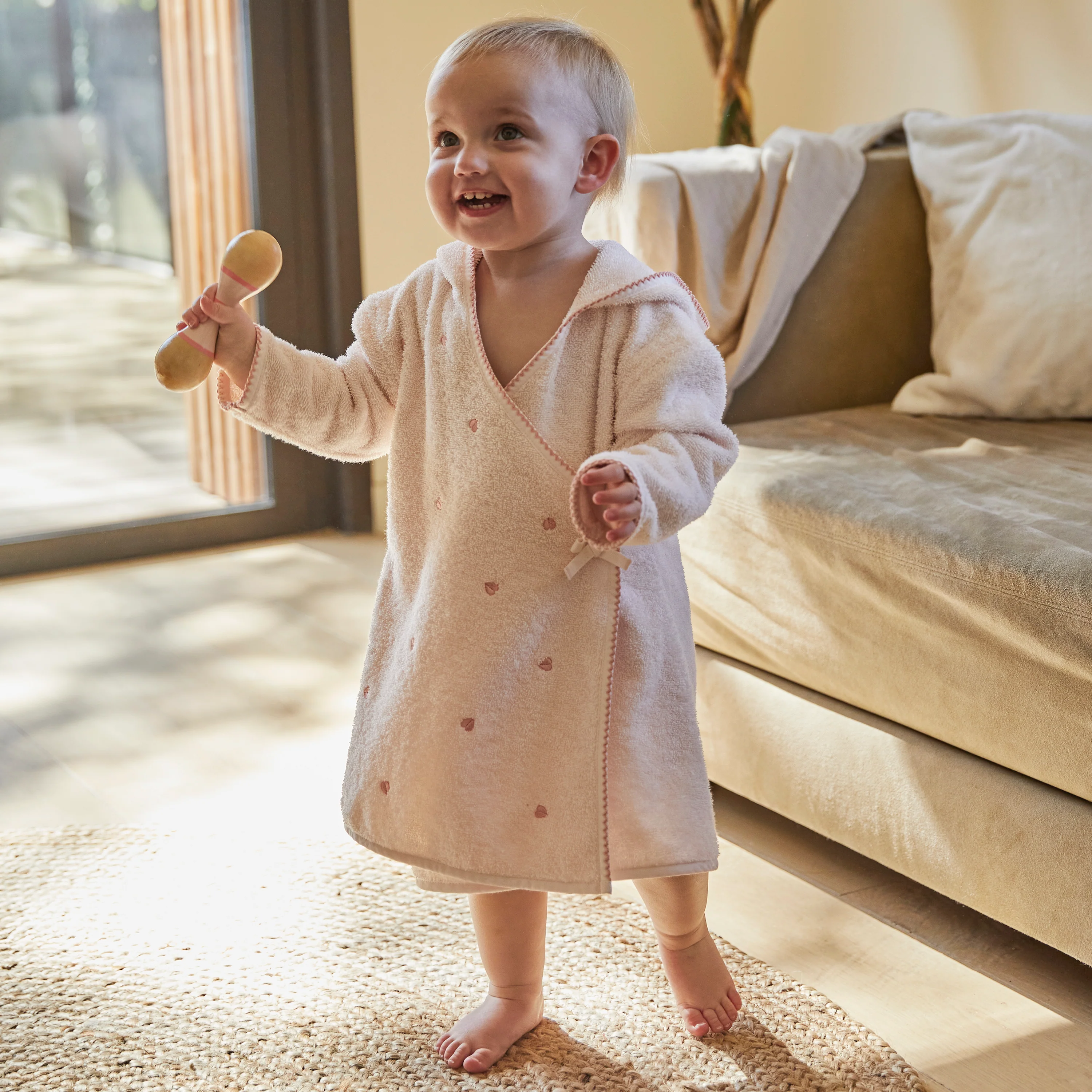 Bienvenue Children's Organic Cotton Bathrobe - Nude Pink - Image 3