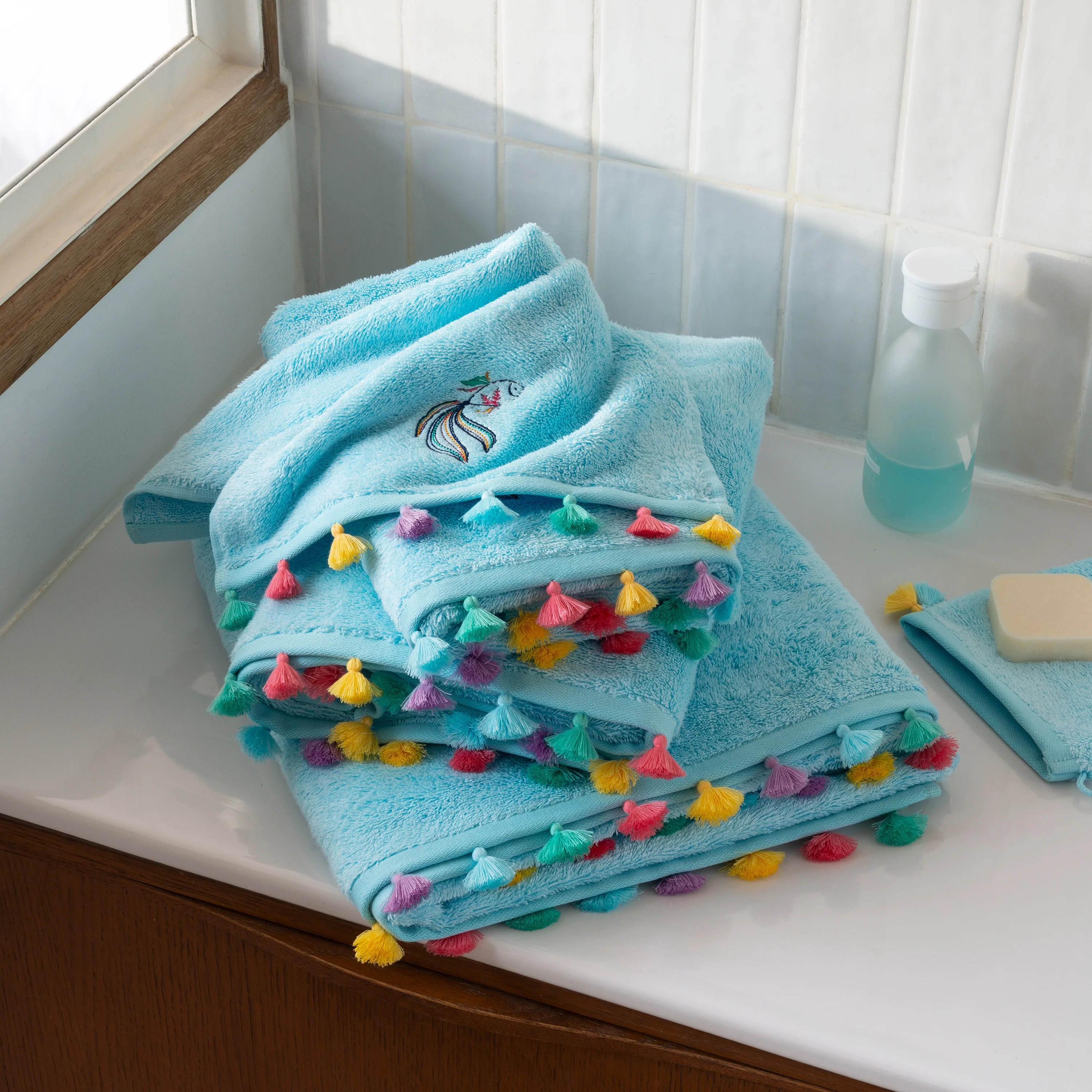 Demilune Cotton & Bamboo Viscose Guest Towel - Lagoon - Image 2