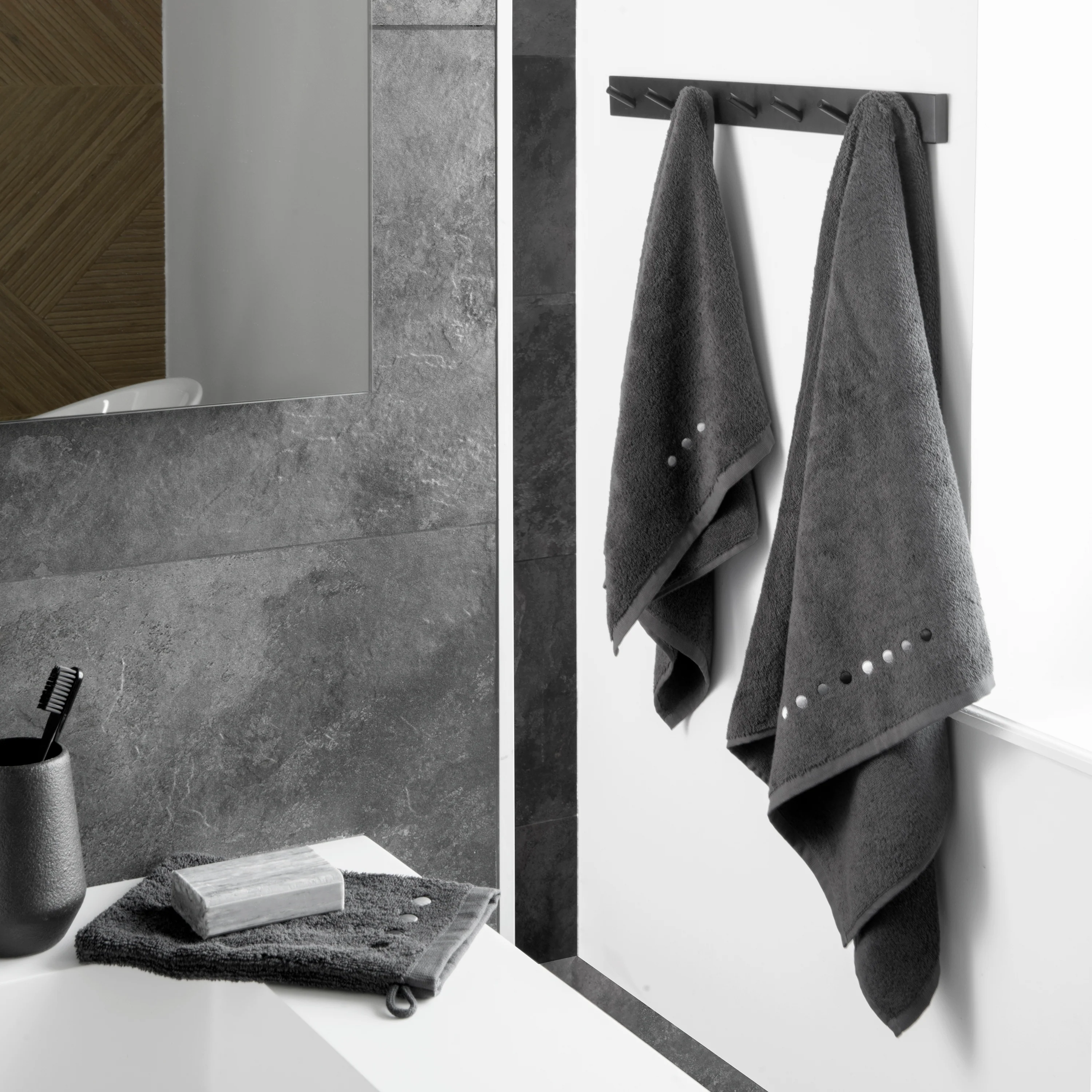 Dotsy Cotton Bath Towel - Coal - Image 2