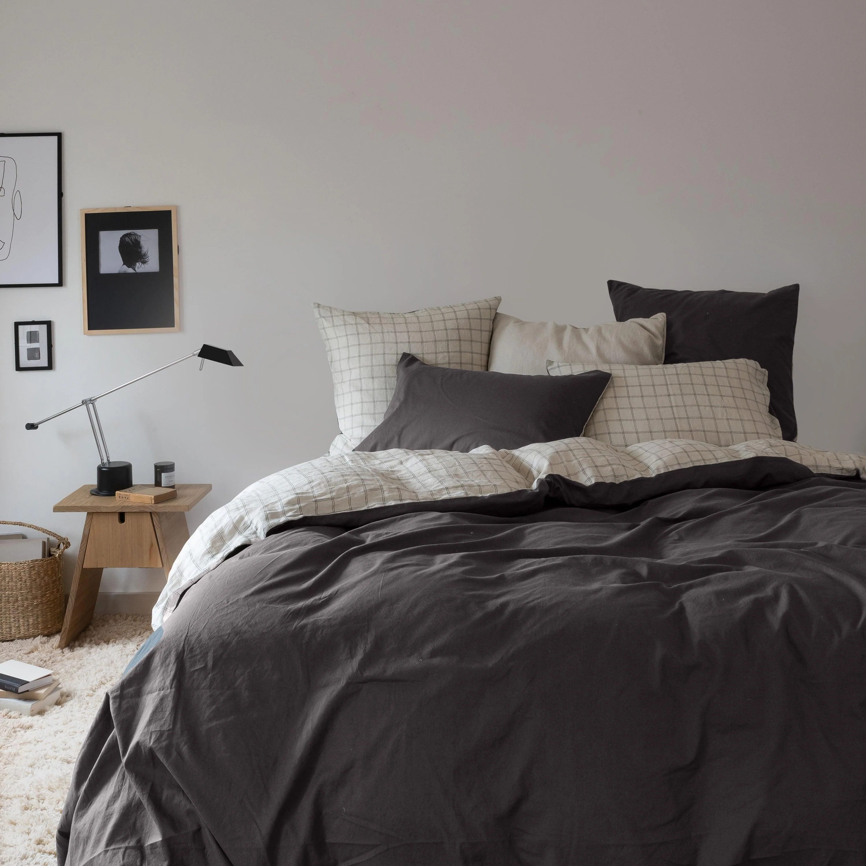 Songe Linen & Washed Cotton Duvet Cover - Charcoal Tiles - Image 3