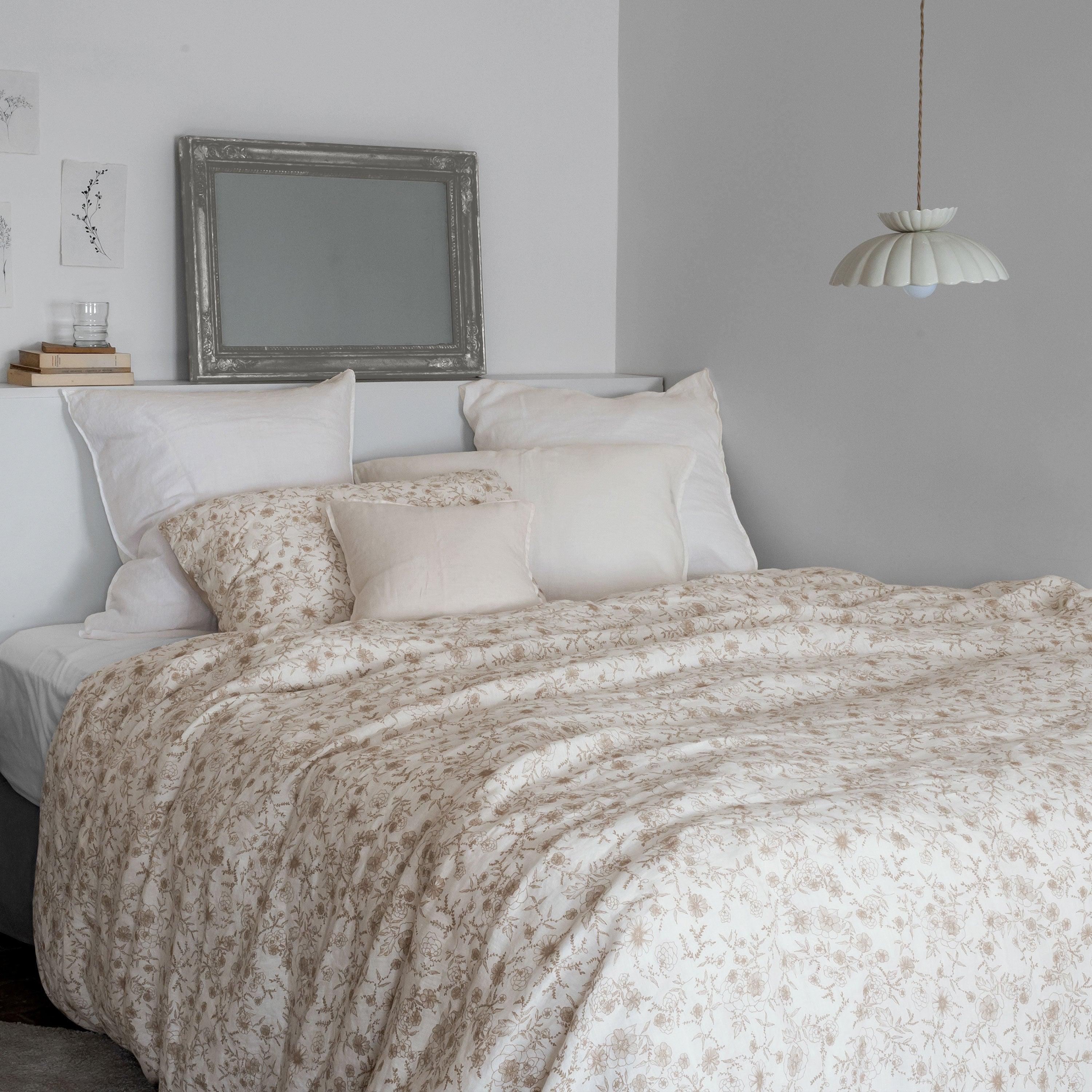 Songe Linen & Washed Cotton Duvet Cover - Floral Beige