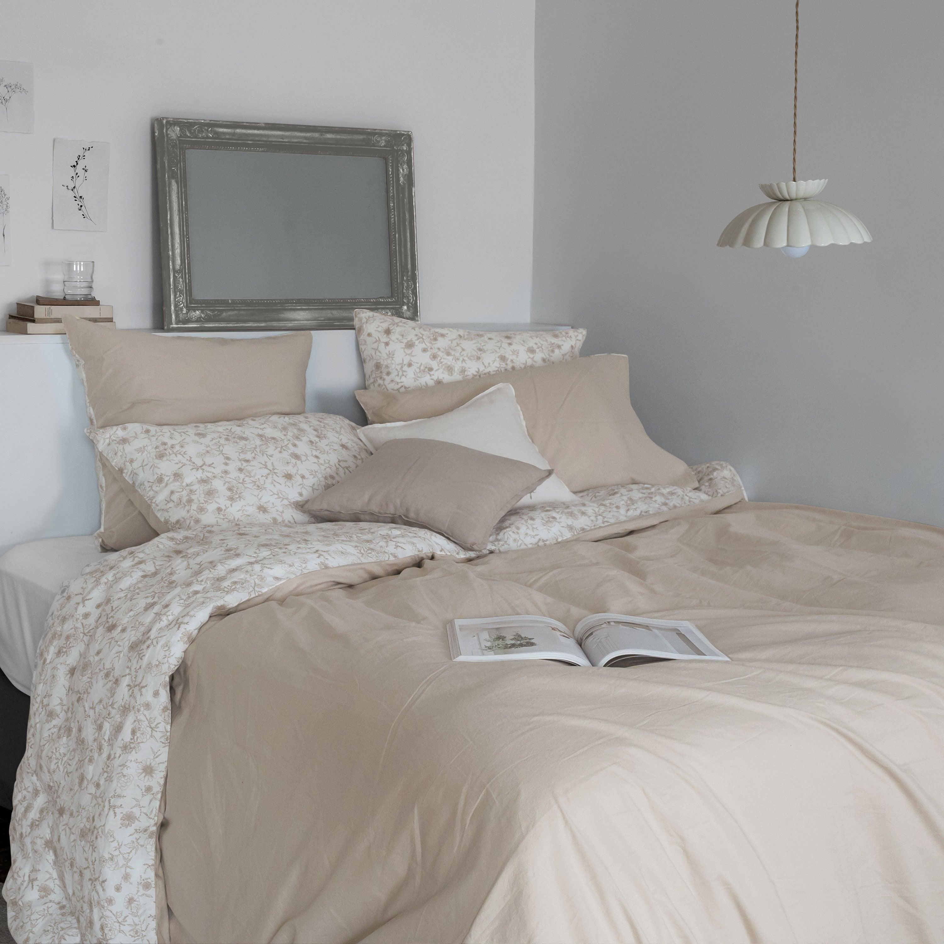 Songe Linen & Washed Cotton Duvet Cover - Floral Beige - Image 2