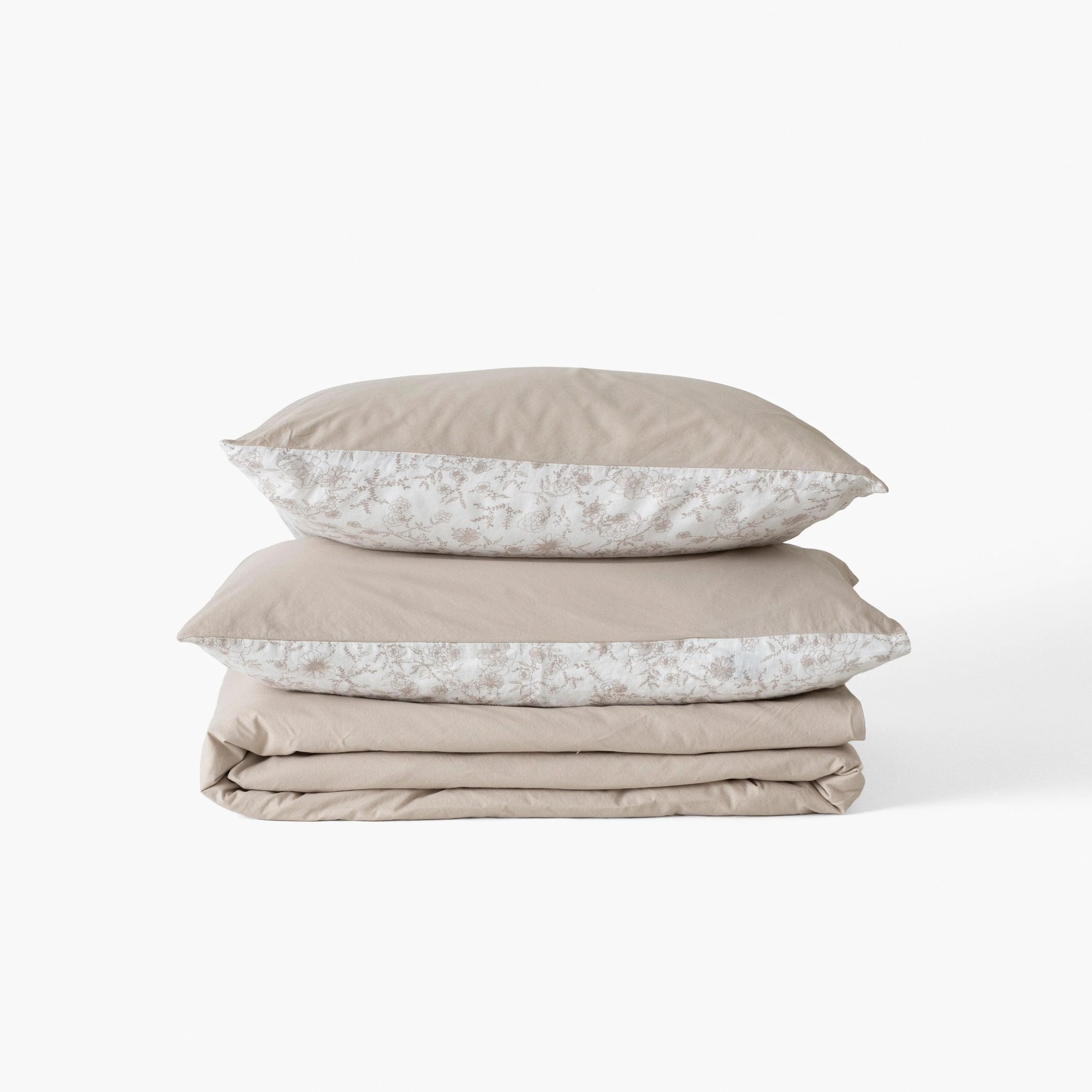 Songe Linen & Washed Cotton Duvet Cover - Floral Beige - Image 5