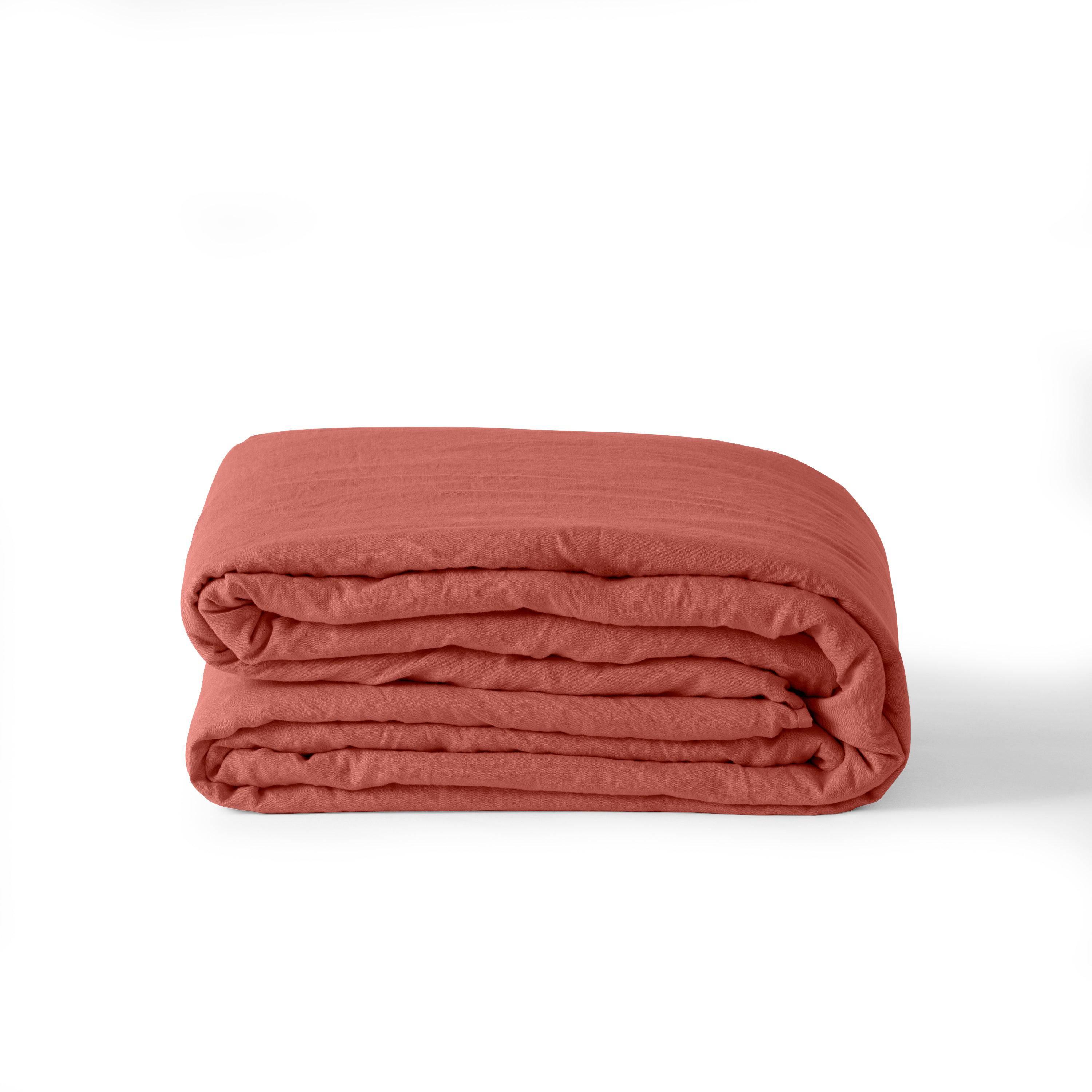 Songe Linen & Washed Cotton Duvet Cover - Terracotta - Image 2