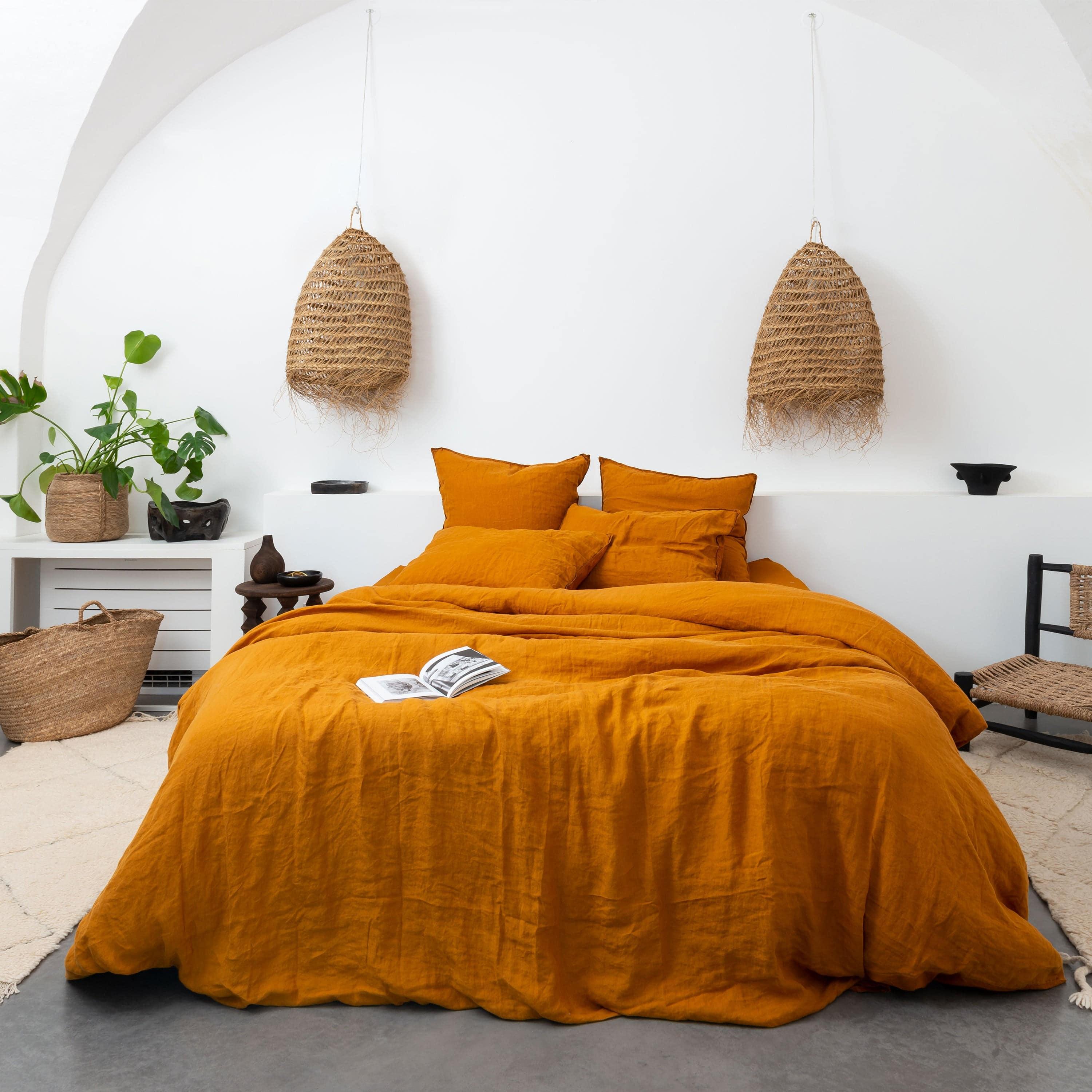 Songe Linen and Cotton Duvet Cover - Turmeric - Image 3