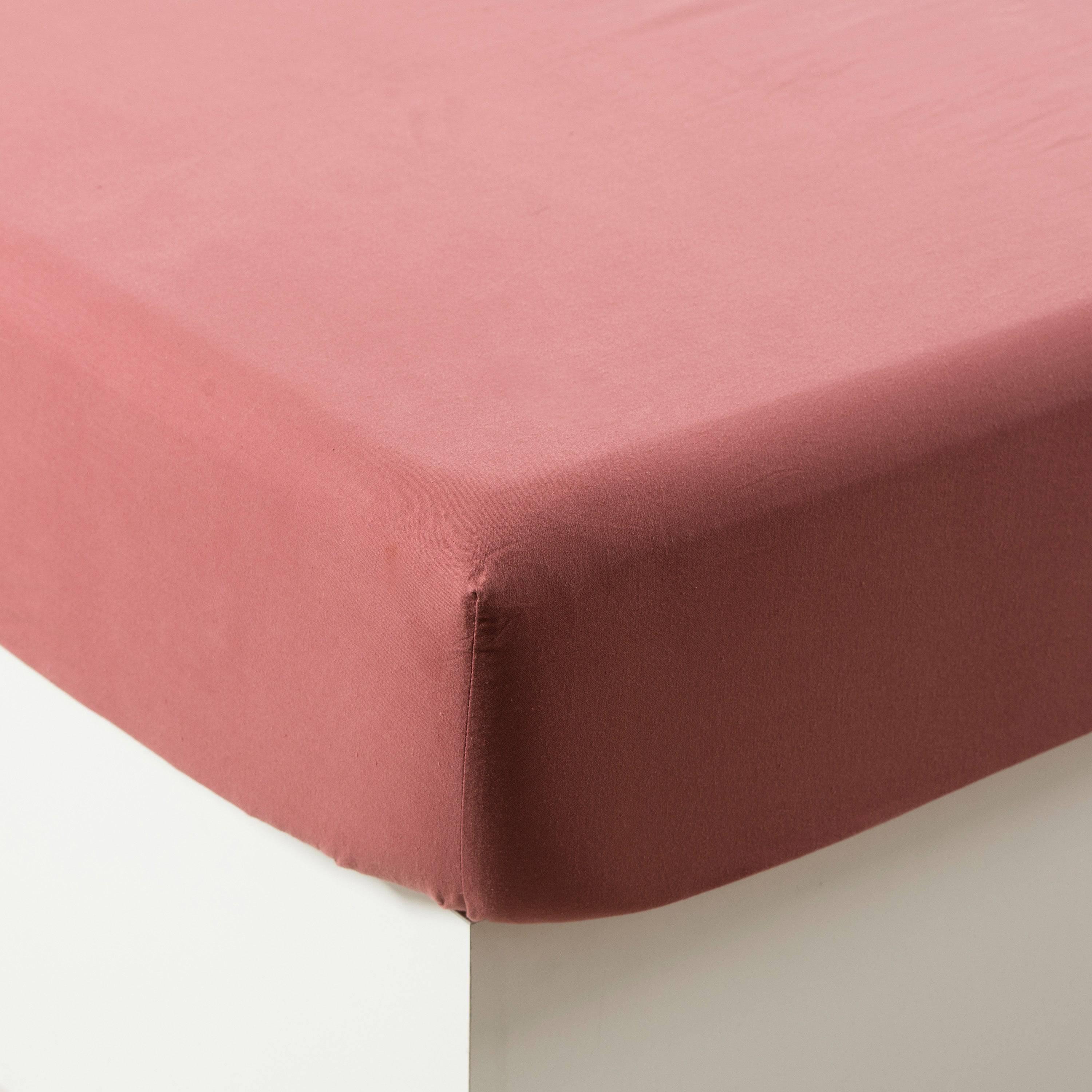 Songe Washed Cotton Fitted Sheet - Rosewood