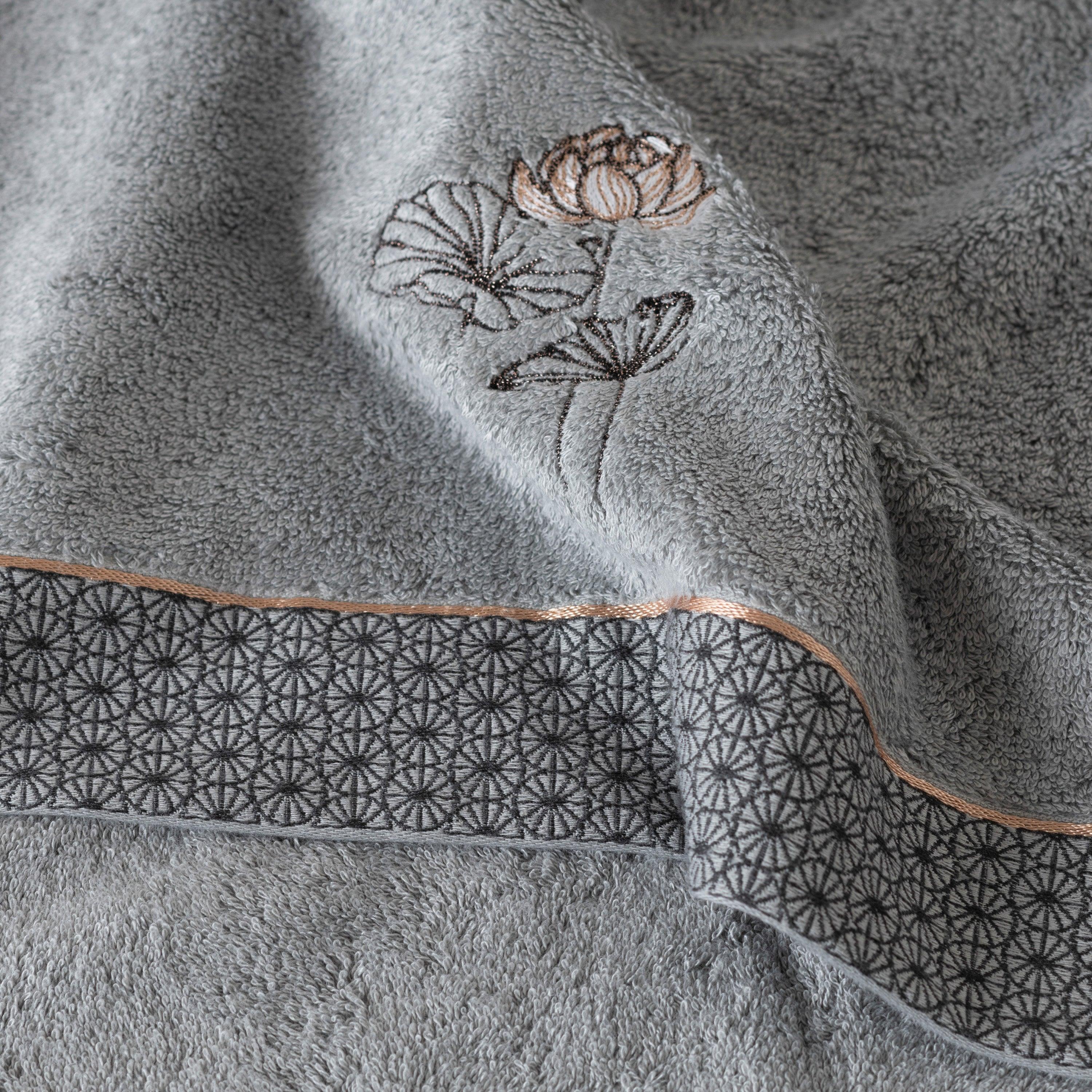 Lotus Grey Green Cotton Bath Towel - Image 3