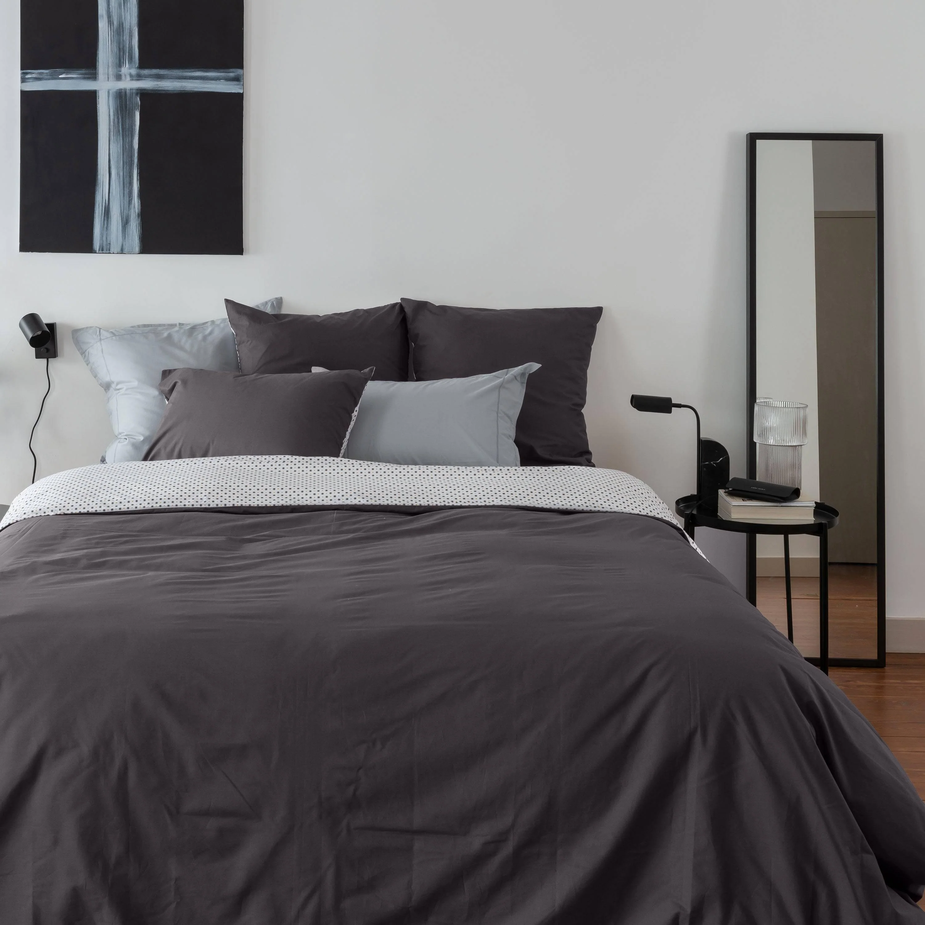 Neo Cotton Percale Duvet Cover - Anthracite Geometric - Image 2