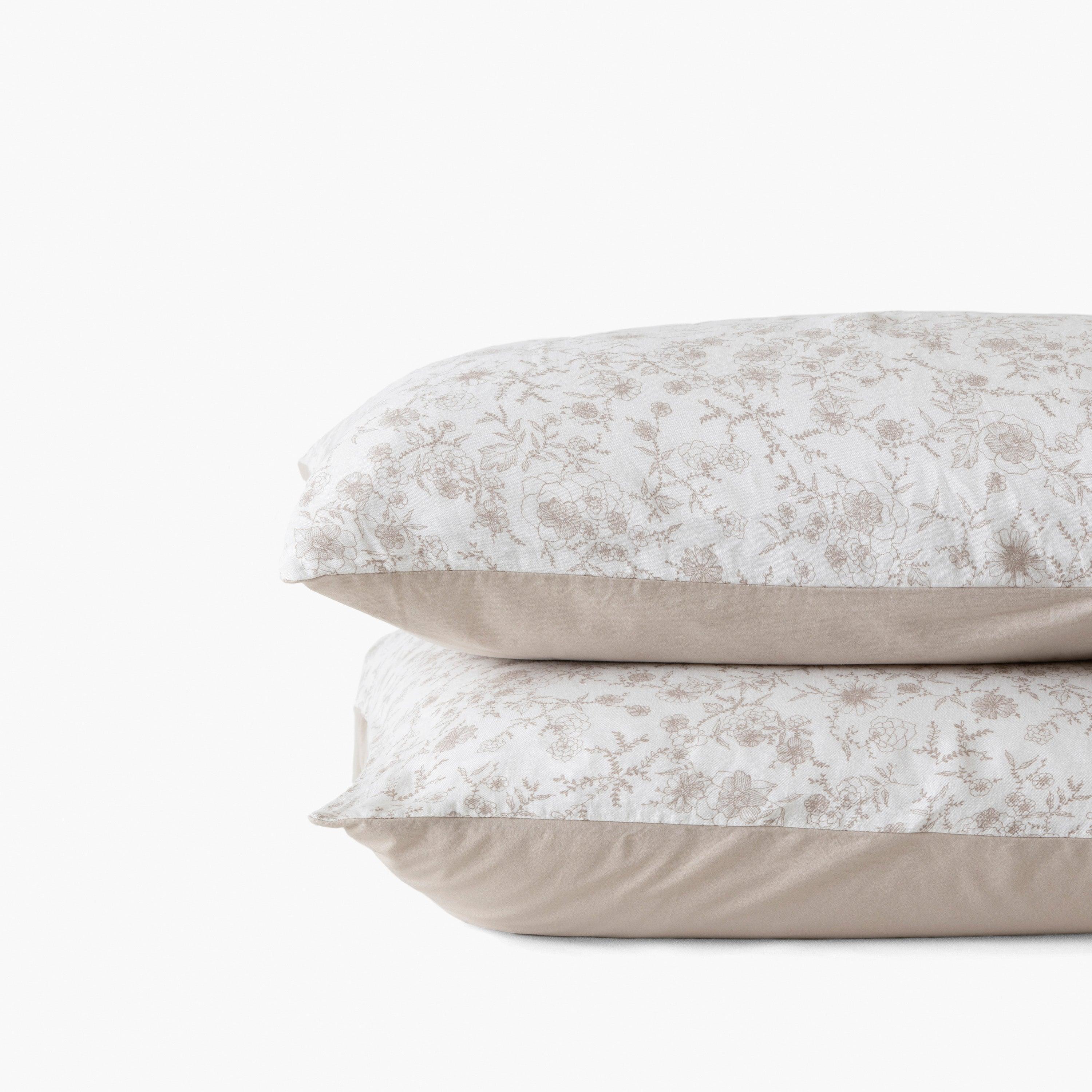 Songe Rectangular Washed Linen Pillowcase - Floral Beige - Image 4