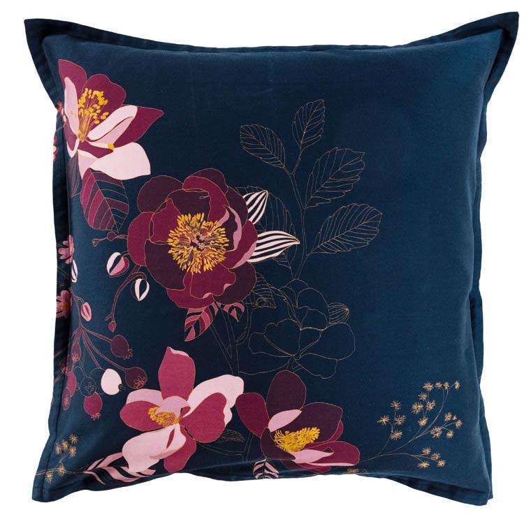 Square Pillowcase in Cotton Satin Divine Night Blue Floral