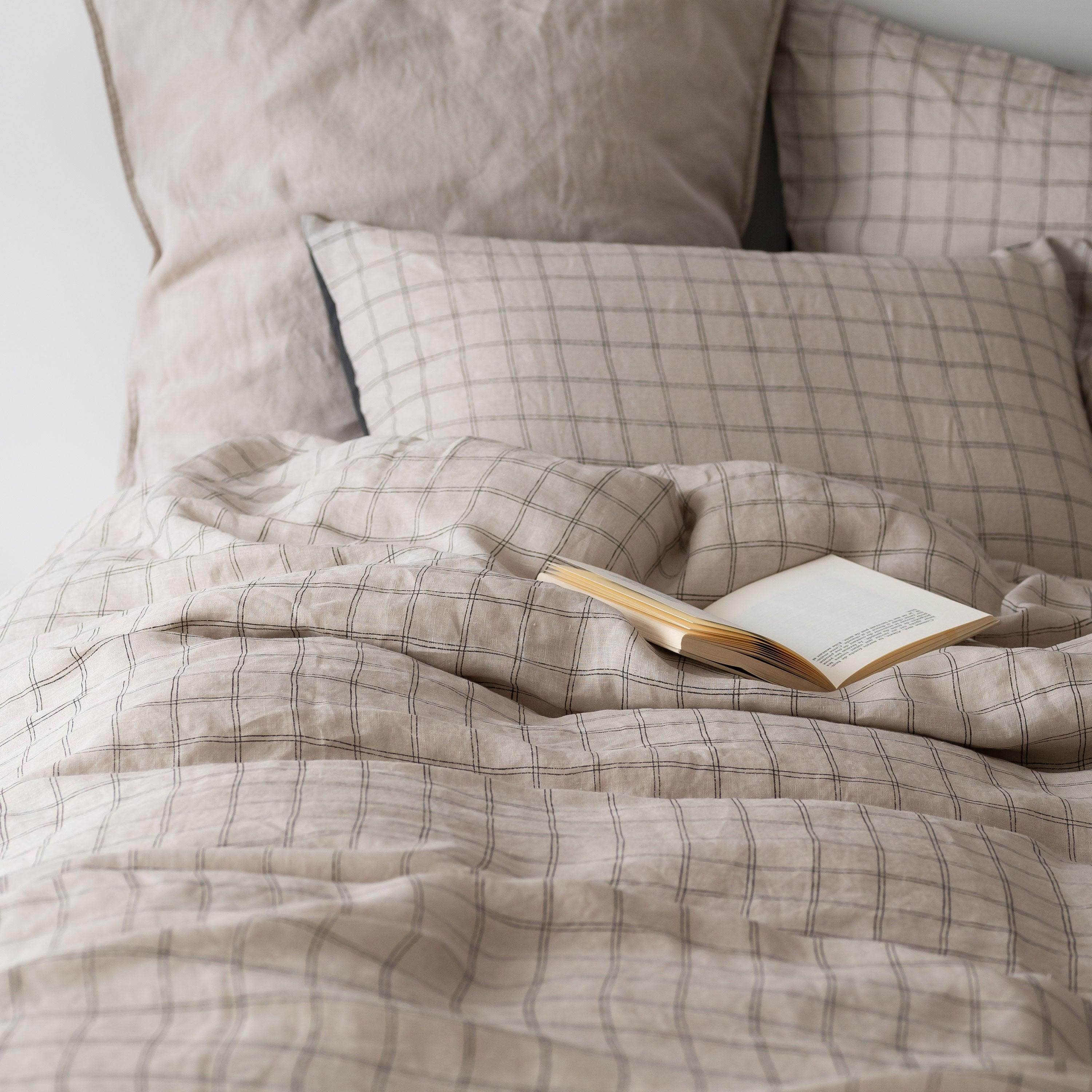 Songe Square Linen Pillowcase - Charcoal Tiles - Image 3