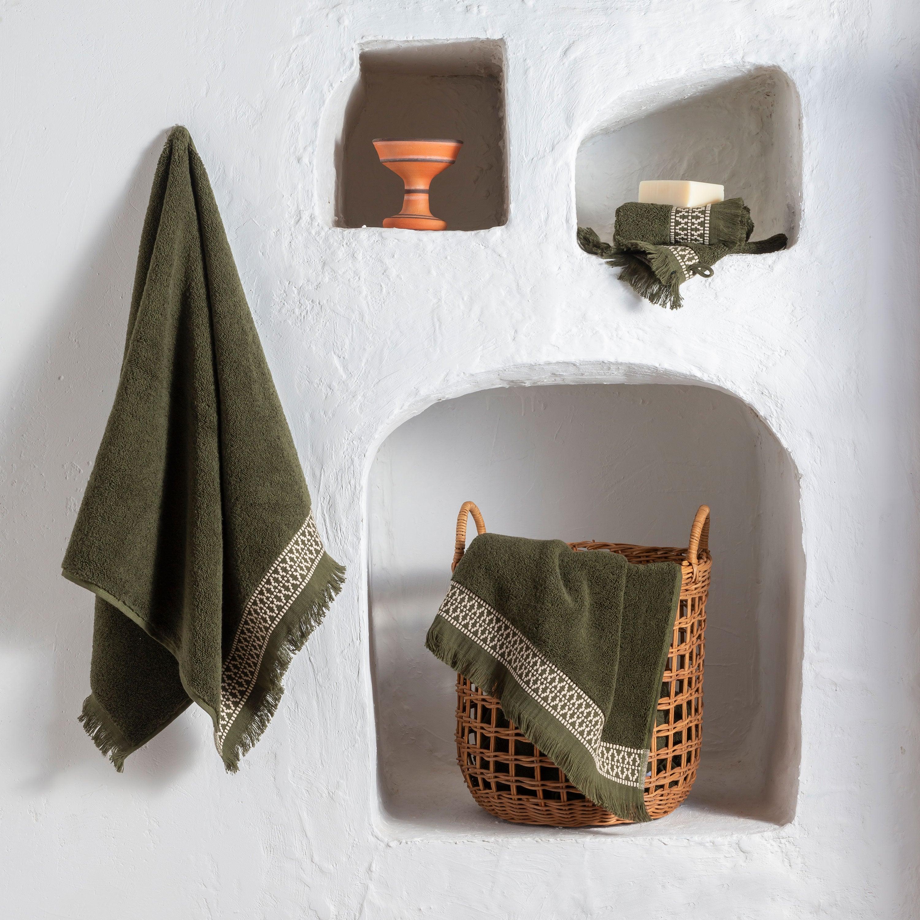 Villasol Khaki Green Cotton Guest Towel - Image 3